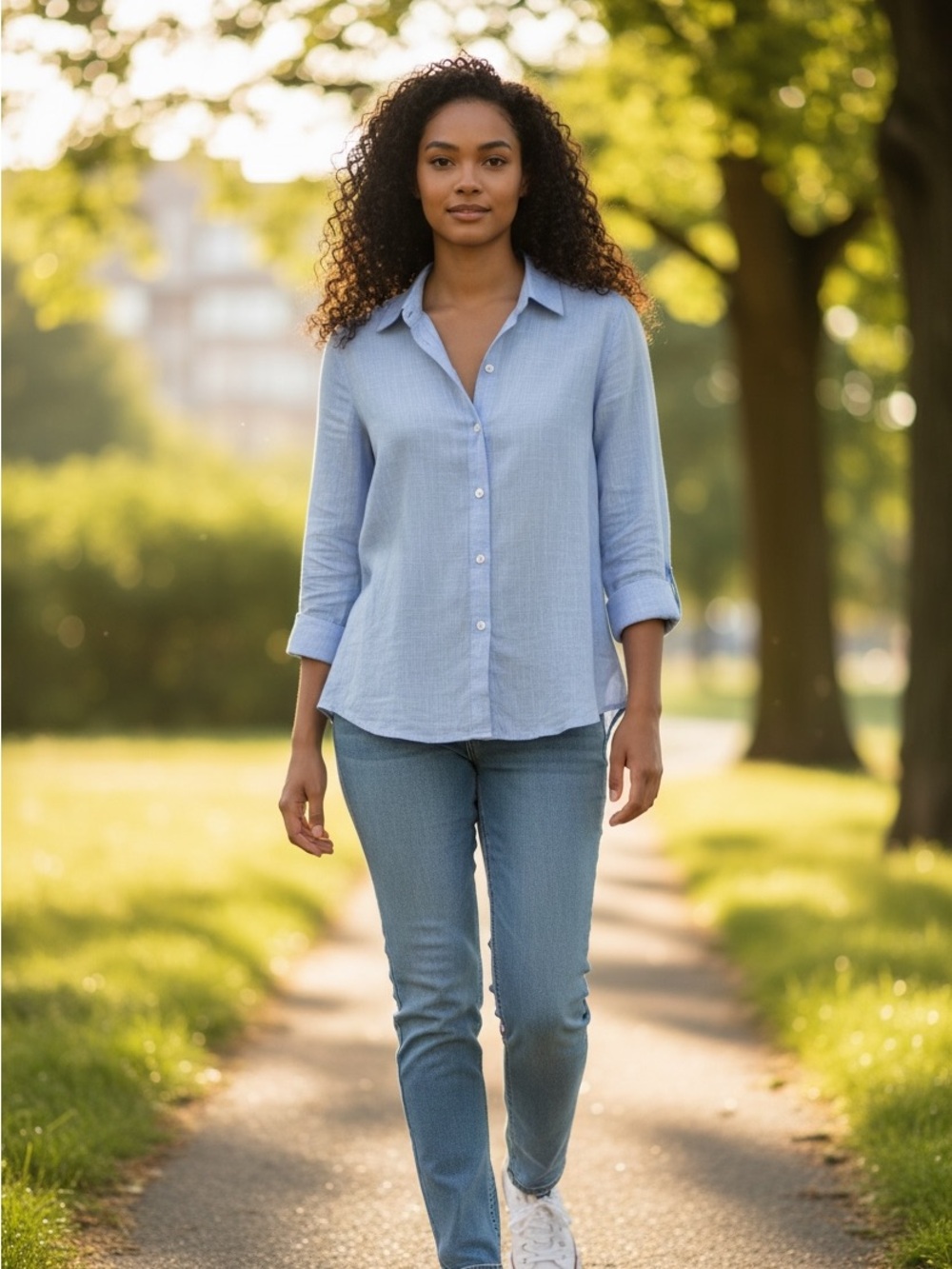 Light Blue Button-Up women's 100% cotton shirt Shirt SIZE large